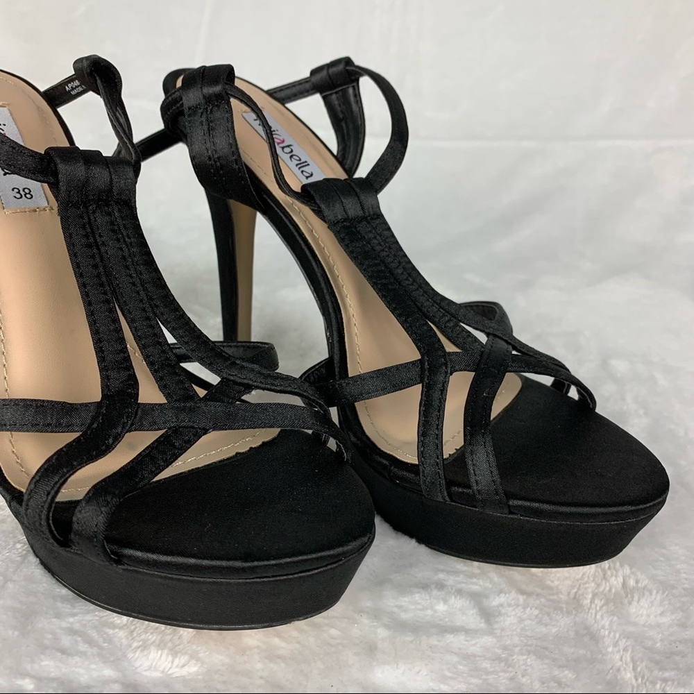 mirabella size 7.5 nwot black strappy open toe platform heels